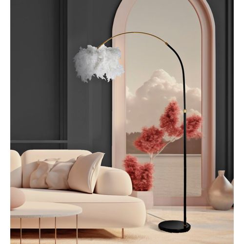 Lampadaire Arc Noir Ø100 Cm X 150-180 Cm Métal Et Plumes Synthétiques