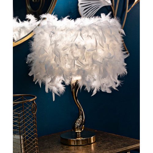 Lampadaire White Métal Doré 25x47 Cm Avec Abat-jour Plumes Synthétiques