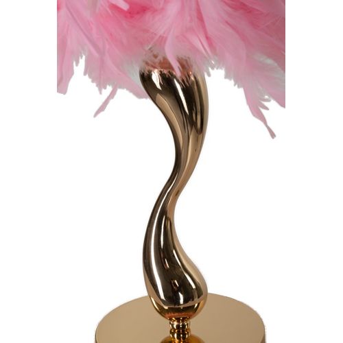 Lampe à Poser Pink Métal Doré 25x47 Cm Avec Abat-jour Plumes Synthétiques