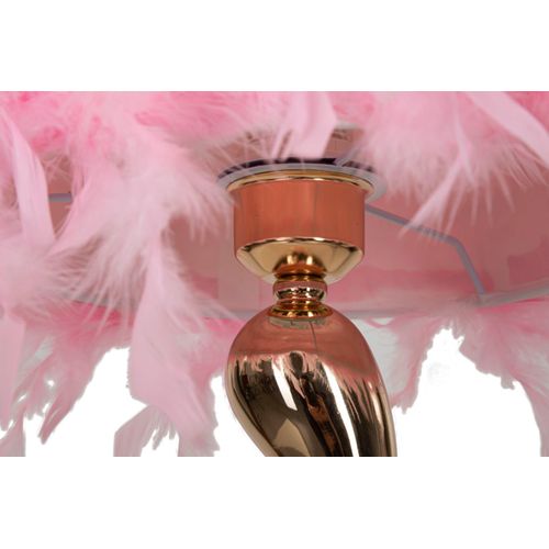 Lampe à Poser Pink Métal Doré 25x47 Cm Avec Abat-jour Plumes Synthétiques