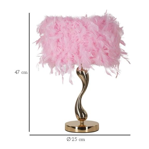 Lampe à Poser Pink Métal Doré 25x47 Cm Avec Abat-jour Plumes Synthétiques
