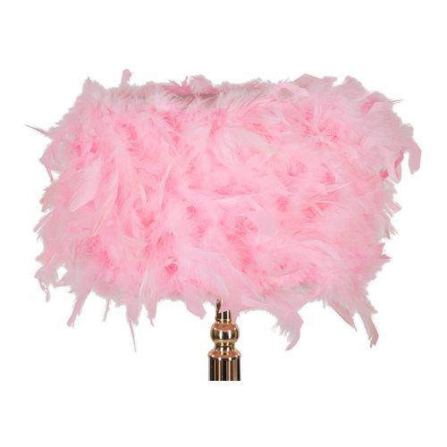 Lampe à Poser Géométrique Métal Doré Rose 25x54 Cm Avec Abat-jour Plumes