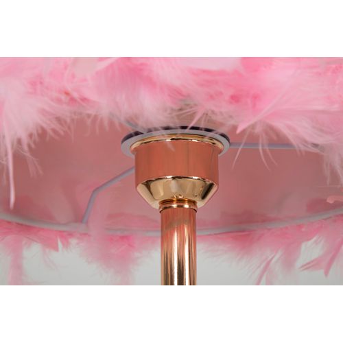 Lampe à Poser Géométrique Métal Doré Rose 25x54 Cm Avec Abat-jour Plumes