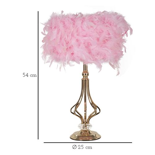 Lampe à Poser Géométrique Métal Doré Rose 25x54 Cm Avec Abat-jour Plumes