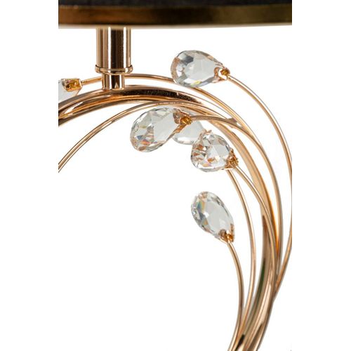 Lampadaire Doré Ø38x160 Cm Avec Abat-jour Noir Et Décoration Florale