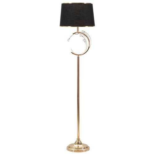 Lampadaire Doré Ø38x160 Cm Avec Abat-jour Noir Et Décoration Florale
