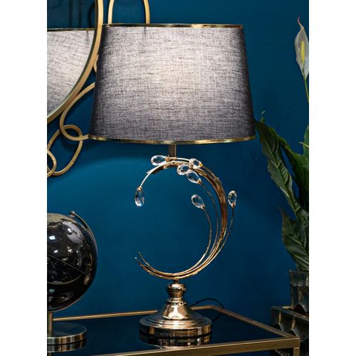 Lampe à Poser Métal Doré Noire 36x65 Cm Décor Géométrique Floral