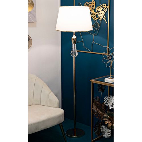 Lampadaire Doré Ø45x165 Cm Avec Applications Transparentes Et Abat-jour Beige