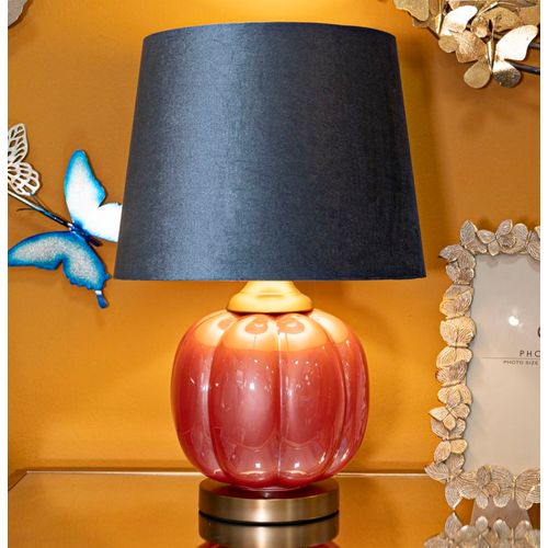 Lampe à Poser Moderne Verre Rouge 32,5x50 Cm Avec Abat-jour Bleu Velours