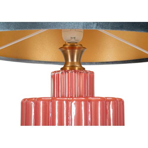 Lampe à Poser Moderne Verre Rouge 40x70 Cm Avec Abat-jour Bleu Velours