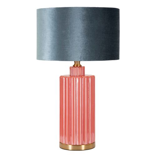 Lampe à Poser Moderne Verre Rouge 40x70 Cm Avec Abat-jour Bleu Velours