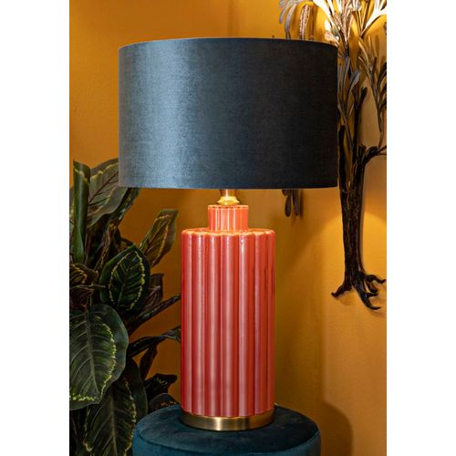 Lampe à Poser Moderne Verre Rouge 40x70 Cm Avec Abat-jour Bleu Velours