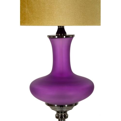Lampadaire Moderne Ø40x167 Cm Avec Base Violette Et Abat-jour Velours Doré