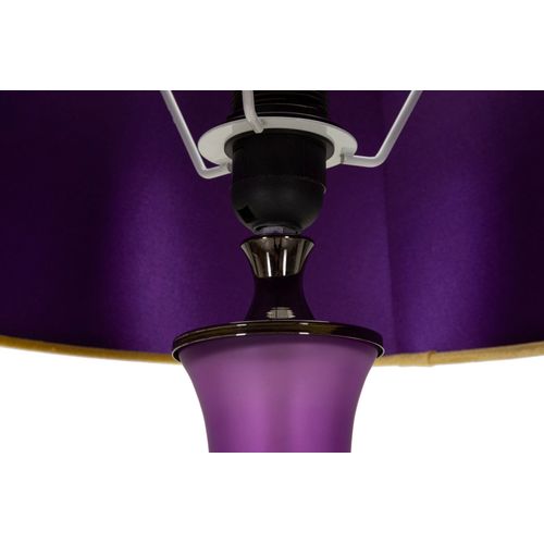 Lampadaire Moderne Ø40x167 Cm Avec Base Violette Et Abat-jour Velours Doré