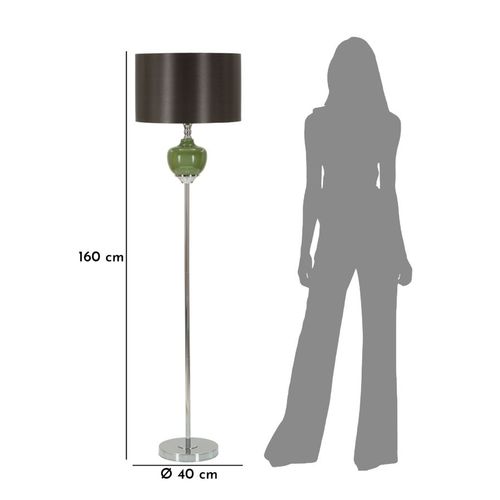 Lampadaire Moderne Ø40x160 Cm Base En Verre Vert Et Abat-jour Velours Noir