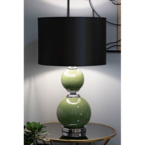 Lampe à Poser Moderne Verre Vert 38x65 Cm Avec Abat-jour Velours Noir