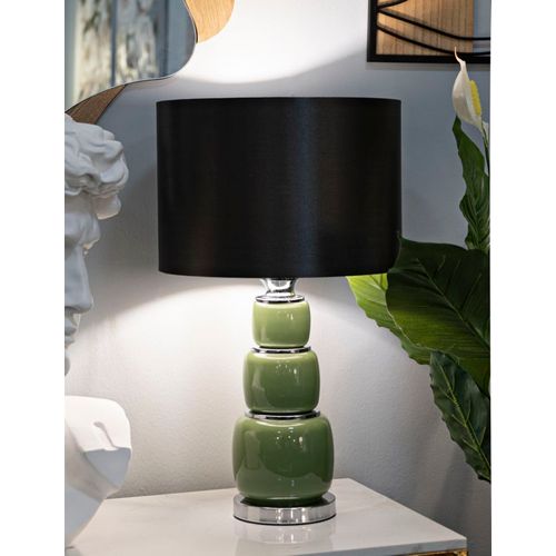 Lampe à Poser Moderne Verre Vert 32,5x55 Cm Avec Abat-jour Velours Noir