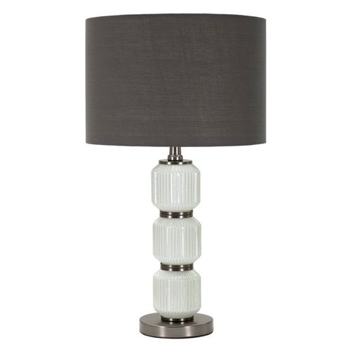 Lampe à Poser Moderne Verre Blanc 32,5x57 Cm Avec Abat-jour Velours Gris