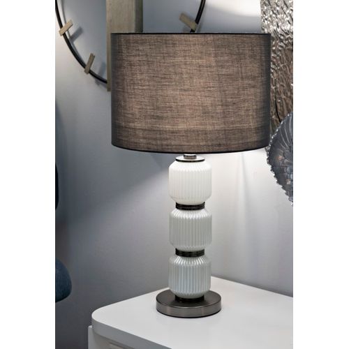 Lampe à Poser Moderne Verre Blanc 32,5x57 Cm Avec Abat-jour Velours Gris
