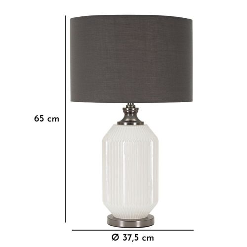 Lampe à Poser Moderne Verre Blanc 37,5x65 Cm Avec Abat-jour Velours Gris