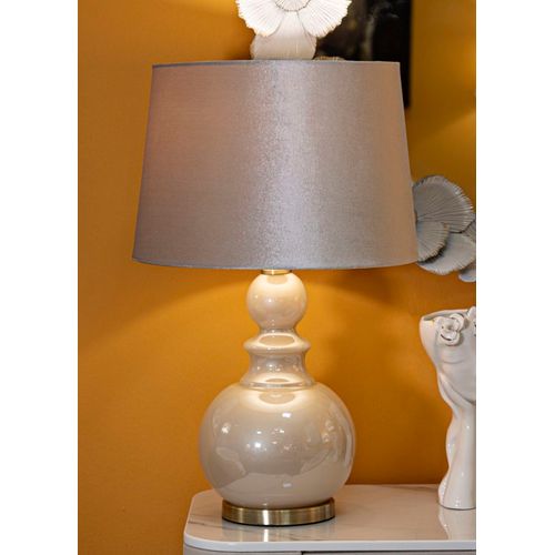 Lampe à Poser Moderne Verre Crème 37,5x61 Cm Avec Abat-jour Velours