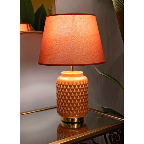 Lampe De Chevet Moderne Carrée Ø28x44 Cm Socle Orange à Relief