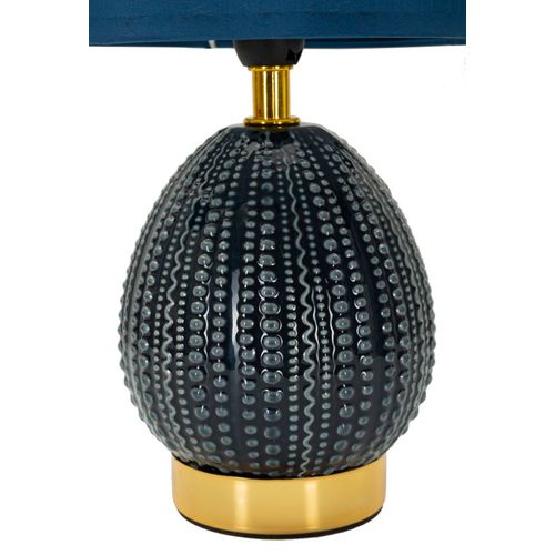 Lampe De Chevet Élégante Ø15x30,5 Cm Socle Bleu à Reliefs Irréguliers