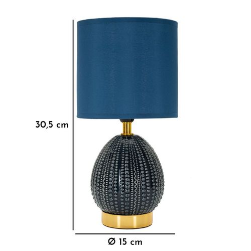 Lampe De Chevet Élégante Ø15x30,5 Cm Socle Bleu à Reliefs Irréguliers
