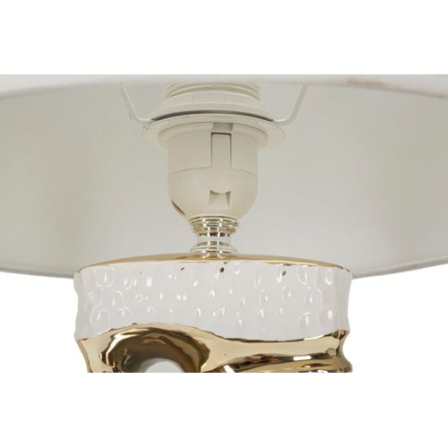 Lampe à Poser Céramique Blanche Et Dorée 30×30×43,5 Cm — Design Élégant Et Sinueux
