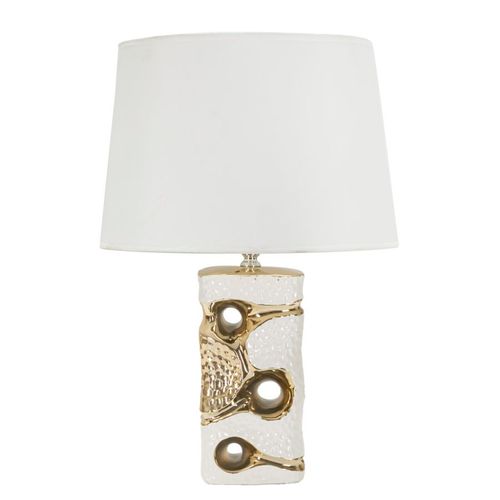 Lampe à Poser Céramique Blanche Et Dorée 30×30×43,5 Cm — Design Élégant Et Sinueux