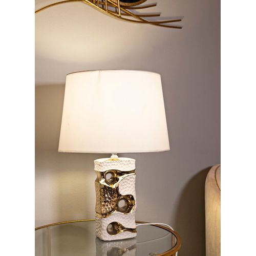 Lampe à Poser Céramique Blanche Et Dorée 30×30×43,5 Cm — Design Élégant Et Sinueux