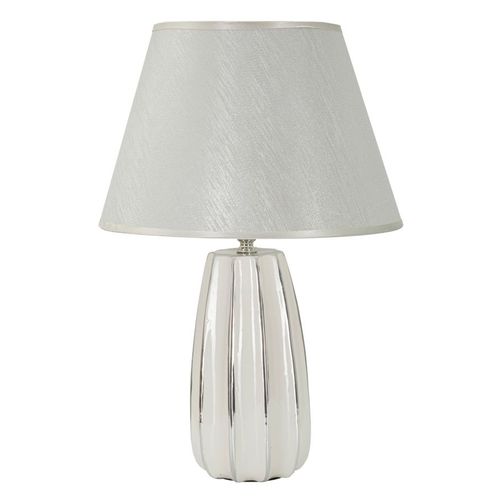 Lampe à Poser Céramique Blanche Et Argent 30×30×45 Cm — Design Doux Et Régulier