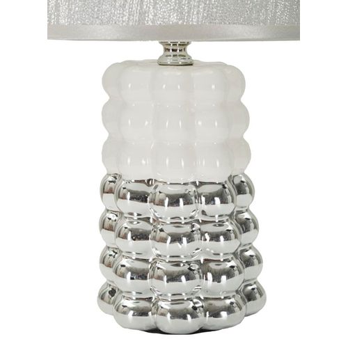 Lampe à Poser Céramique Blanche Et Argent 23×23×33 Cm — Structure Sphérique Élégante