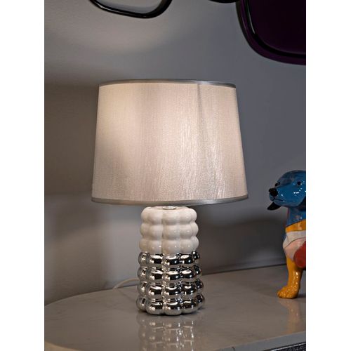 Lampe à Poser Céramique Blanche Et Argent 23×23×33 Cm — Structure Sphérique Élégante