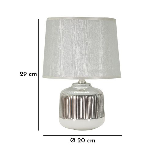 Lampe à Poser Céramique Blanche Et Argent 20×20×29 Cm — Lignes Géométriques Élégantes