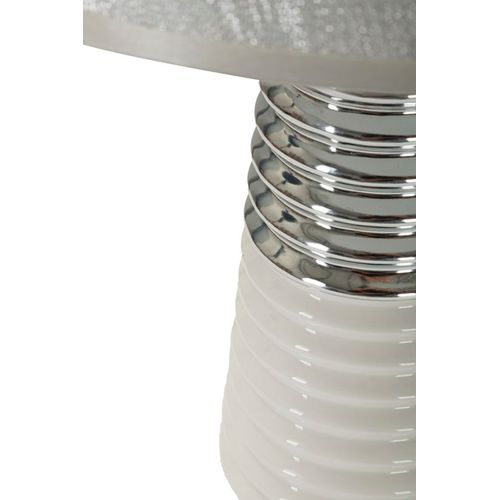 Lampe à Poser Céramique Blanche Et Argent 25×25×41 Cm — Cercles Concentriques Élégants