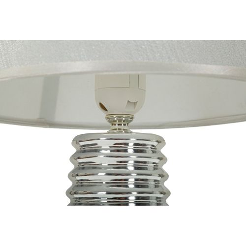 Lampe à Poser Céramique Blanche Et Argent 25×25×41 Cm — Cercles Concentriques Élégants