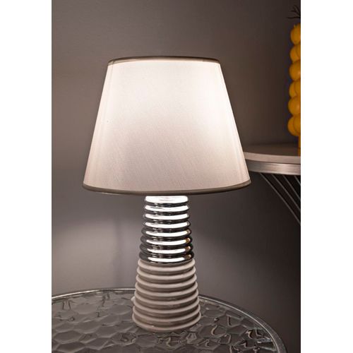Lampe à Poser Céramique Blanche Et Argent 25×25×41 Cm — Cercles Concentriques Élégants