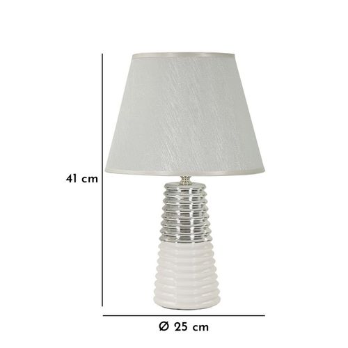 Lampe à Poser Céramique Blanche Et Argent 25×25×41 Cm — Cercles Concentriques Élégants