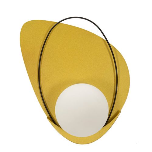 Applique Murale Dorée Avec Abat-jour Blanc Mat Et Décoration Noire 28x17x32 Cm