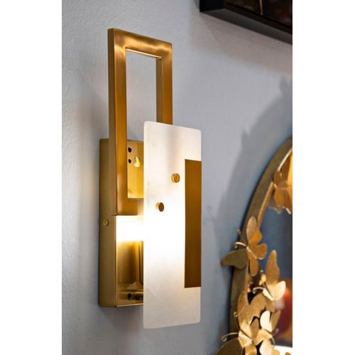 Applique Murale Géométrique En Métal Doré Et Verre Satiné 15x8x33 Cm