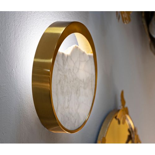 Applique Murale Ronde En Métal Doré Et Verre Effet Marbre 24x6x24 Cm