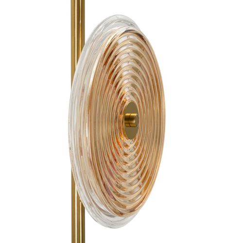 Lampadaire Élégant Ø30x168 Cm Métal Doré Avec 2 Abat-jours En Verre