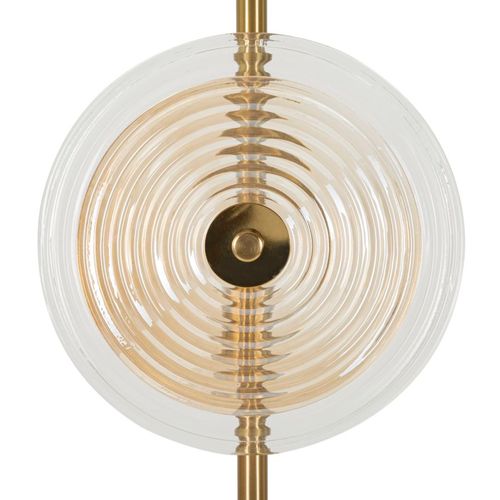Lampadaire Élégant Ø30x168 Cm Métal Doré Avec 2 Abat-jours En Verre