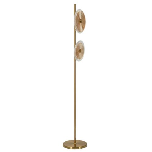 Lampadaire Élégant Ø30x168 Cm Métal Doré Avec 2 Abat-jours En Verre