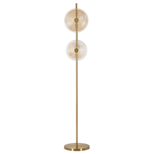Lampadaire Élégant Ø30x168 Cm Métal Doré Avec 2 Abat-jours En Verre