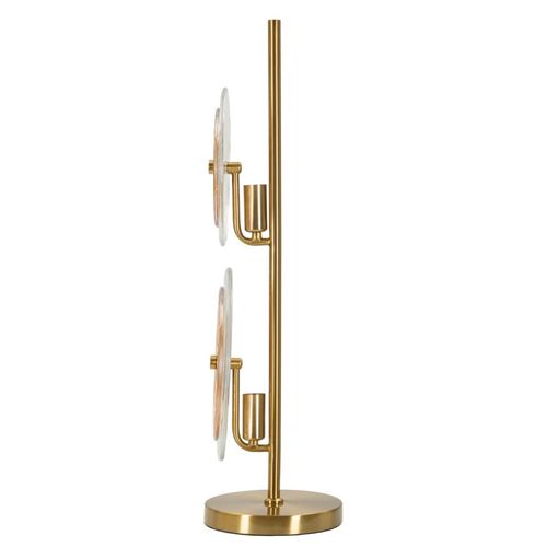 Lampe à Poser Métal Doré 25×25×63 Cm Avec 2 Abat-jours En Verre Décoratif