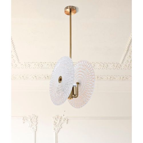 Lampe à Poser Métal Doré 25×25×63 Cm Avec 2 Abat-jours En Verre Décoratif
