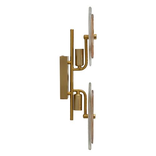 Applique Murale 2 Lumières Métal Doré Avec Abat-jour En Verre 25x10x52 Cm