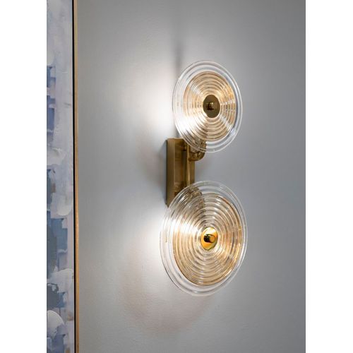 Applique Murale 2 Lumières Métal Doré Avec Abat-jour En Verre 25x10x52 Cm